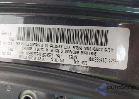 2019 Ram 1500 Classic Express 4X4 6'4 Box из США, поврежденный, VIN 1C6RR7FG4KS624571